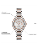 Citizen Ladies Eco-Drive Date WR50 Stainless Steel/ Rose Gold Plate Case and Bracelet with Crystal Markers and Bezel