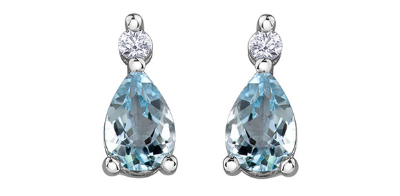 14K Pear Shaped Aquarmarine with Canadian Diamond Stud Earrings