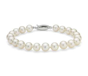 7-7.5 mm White Freshwater Pearl 7 1/2" Bracelet with Sterling Easy Clasp