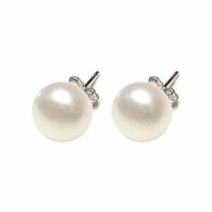 14K White Gold 8-8.5 MM White Freshwater Pearl Stud Earrings