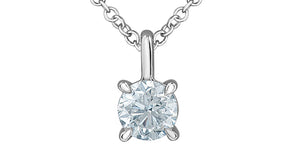 14K White Gold Lab Grown Diamond 4 Claw Pendant with 16-18" Cable Chain