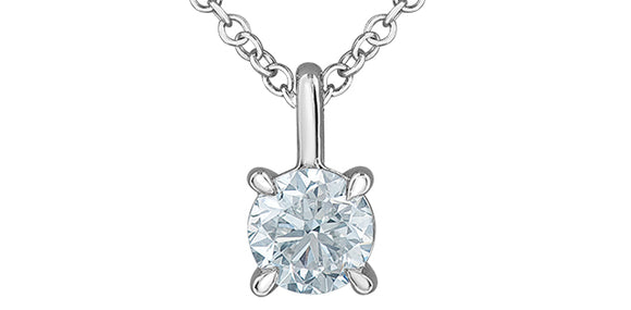 14K White Gold Lab Grown Diamond 4 Claw Pendant with 16-18