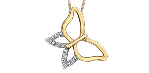 10K Yellow Gold Butterfly Pendant with Diamonds & 18" Chain