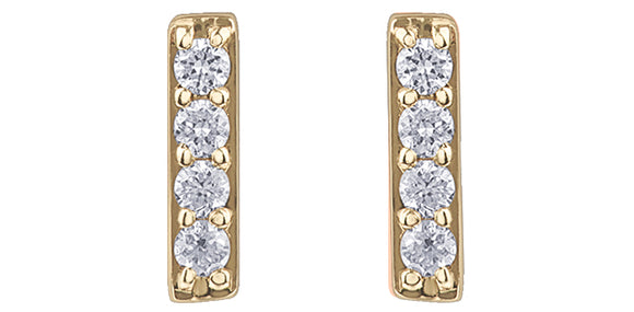 10K Yellow Gold Diamond Bar Stud Earrings