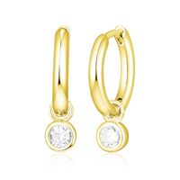 Sterling Silver/Yellow Gold Plate CZ Drop Hoop