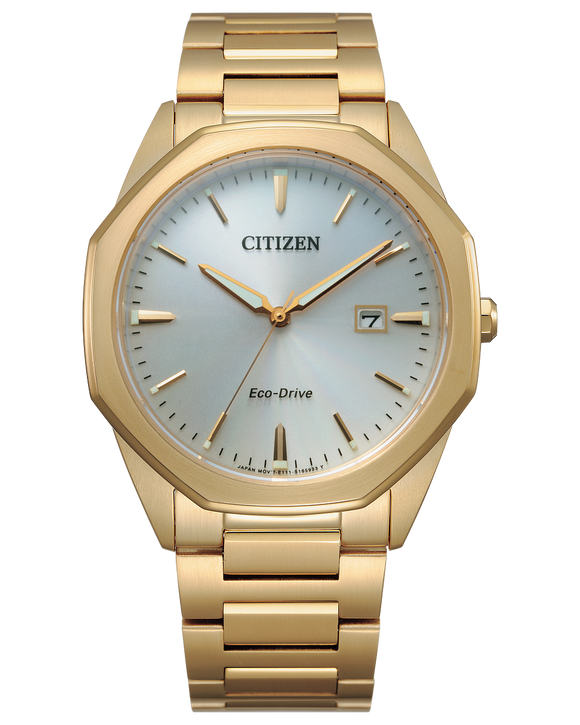Citizen Eco Drive Gents Octagon Bezel Date Sapphire Crystal Stainless Steel/Gold Plated Case & Bracelet