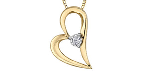 10K Yellow/White Gold Heart Diamond Illusion Setting Pendant with 17" Chain