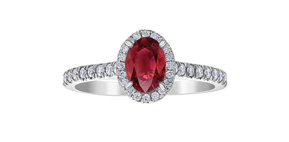 10K White Gold Oval Ruby with 38 Diamonds Halo with Shoulder Stones Ring