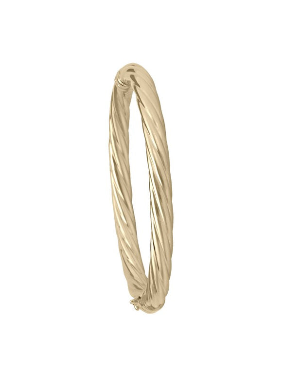 10K Yellow Gold 6MM Twisted Hollow Hinge Bangle