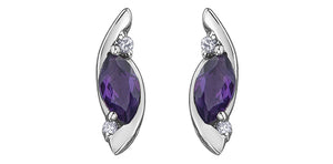 10K White Gold Marquise Amethyst with Diamond Stud Earrings