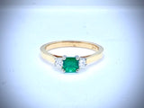 14K Yellow/White Gold Natural Square Emerald & Princess Cut Diamond Ring