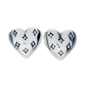 Sterling Silver Puff Heart Stud Earrings with CZ