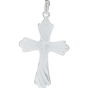 Sterling Silver Medium Diamond Cut Fancy Cross Charm/Pendant