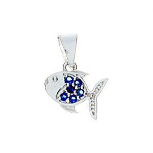 Sterling Silver Fish Pendant with Dark Blue CZ