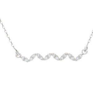 Sterling Silver Wavy CZ Fixed Pendant with 18" + 1.5" Extension Chain