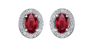 10K White Gold Oval Ruby & Diamond Stud Earrings