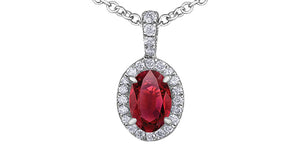 10K White Gold Oval Ruby with Diamond Pendant & 16-18" Chain