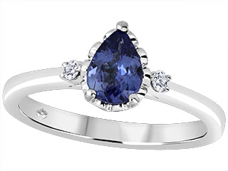 10K White Gold Pear Shaped Tanzanite with Canadian Diamonds Ring