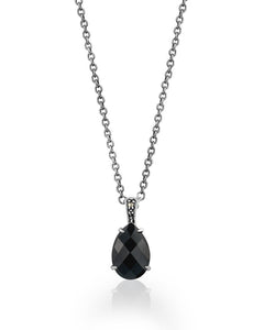 Sterling Silver Pear Shaped Black Spinel w/Marcasites Pendant & 16-18" Chain