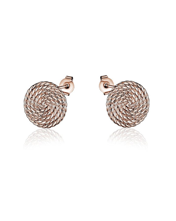Sterling Silver/Rose Gold Plate Round Rope Disc Stud Earrings