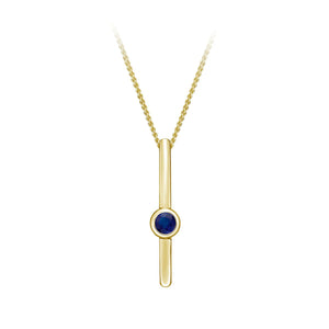 10K Yellow Gold Bezel Set Blue Sapphire Stick Pendant with 16-18" Chain