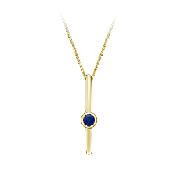 10K Yellow Gold Bezel Set Blue Sapphire Stick Pendant with 16-18