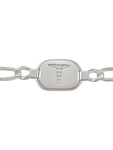 Sterling Silver Heavy Medical Bracelet with Figaro Chain 8.5"