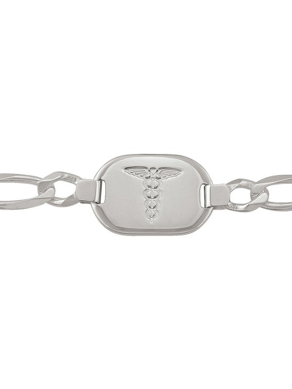 Sterling Silver Heavy Medical Bracelet with Figaro Chain 8.5