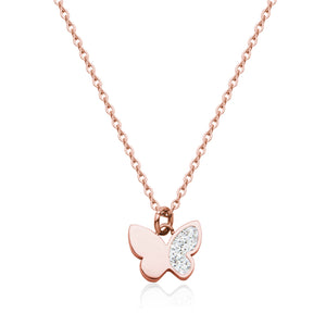 Steelx Stainless Steel/Rose Gold Plated Crystal Butterfly Pendant with 16" + 2" Chain