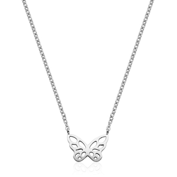 Steelx Stainless Fixed Open Butterfly Pendant with 16