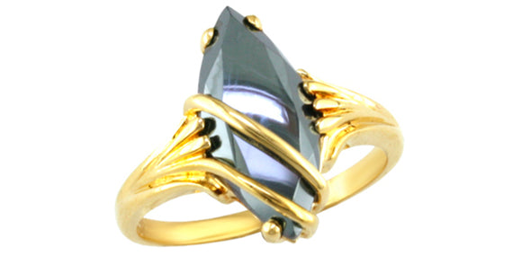 10K Yellow Gold Marquise Shaped Faceted Hematite Ring