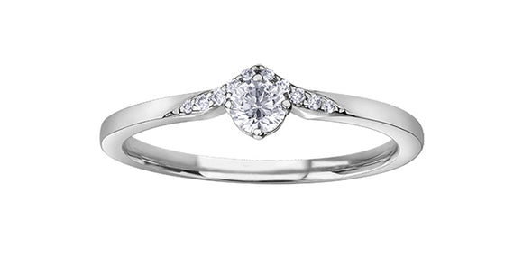 10K White Gold Canadian Diamond Centre with 10 Side Diamond Engagement Ring