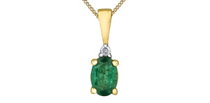 10K Yellow Gold Oval Emerald with Diamond Pendant & 18" Chain