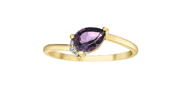 10K Yellow Gold Pear Shaped Amethyst with Diamond Ring