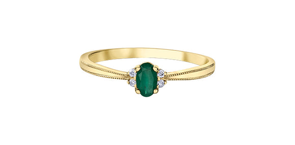 10K Yellow Gold Oval Emerald with Diamond Ring