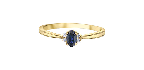 10K Yellow Gold Blue Sapphire with Diamond Ring