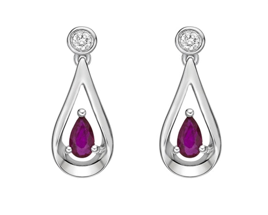 10K White Gold 5x3mm Pear Shaped Ruby with Diamond Drop Stud Earrings