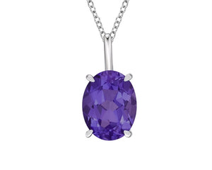 10K White Gold 9x7mm Oval Amethyst Pendant with 17"-18" Chain