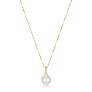 Sterling Silver/Yellow Gold Plated 8.5-9mm "Pearl" & CZ Pendant with 18" Chain