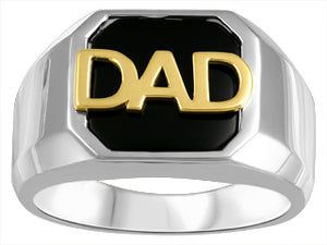 Sterling Silver/10K Yellow Gold Onyx "DAD`` Ring