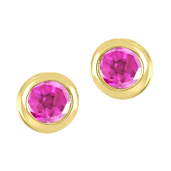 10K Yellow Gold Bezel Set Pink Topaz Stud Earrings