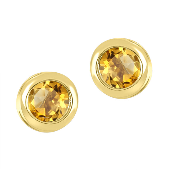 10K Yellow Gold Bezel Set Citrine Stud Earrings