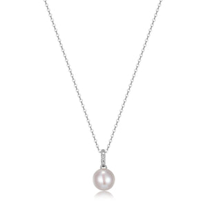 Sterling Silver 8.5mm "Pearl" & CZ Pendant with 18" Chain