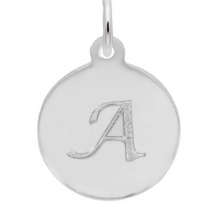 Sterling Silver Round Charm with Petite Script "A"