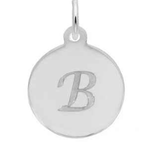 Sterling Silver Round Charm with Petite Script "B"