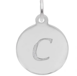 Sterling Silver Round Charm with Petite Script "C"
