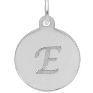Sterling Silver Round Charm with Petite Script "E"