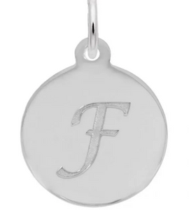Sterling Silver Round Charm with Petite Script "F"