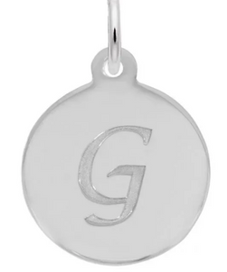 Sterling Silver Round Charm with Petite Script "G"