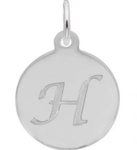 Sterling Silver Round Charm with Petite Script "H"